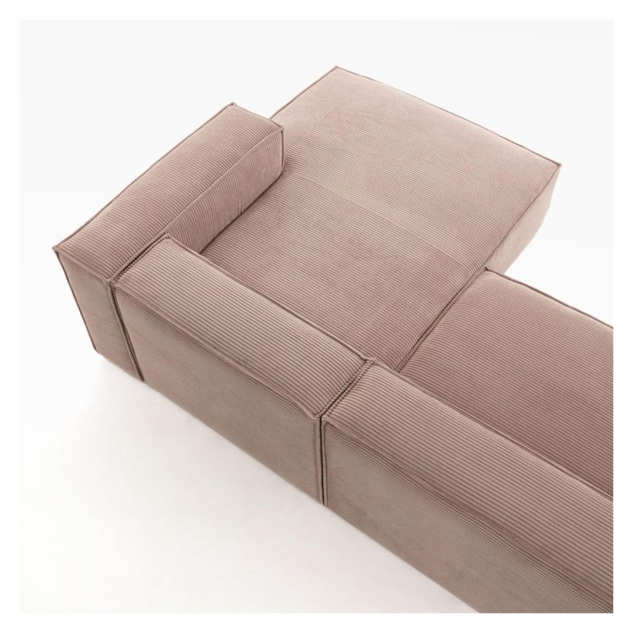 KAVE HOME Block 3-manns sofa med hyre sjeselong - rosa flyel