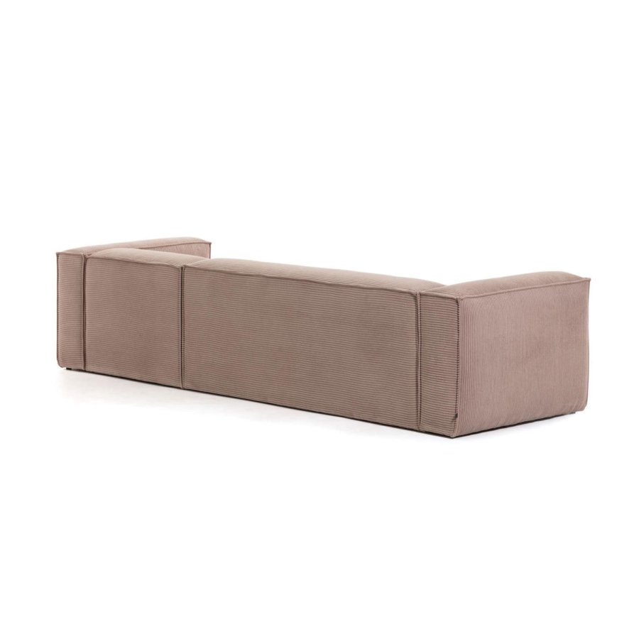 KAVE HOME Block 3-manns sofa med hyre sjeselong - rosa flyel