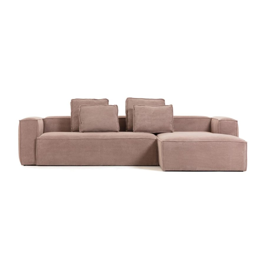 KAVE HOME Block 3-manns sofa med hyre sjeselong - rosa flyel