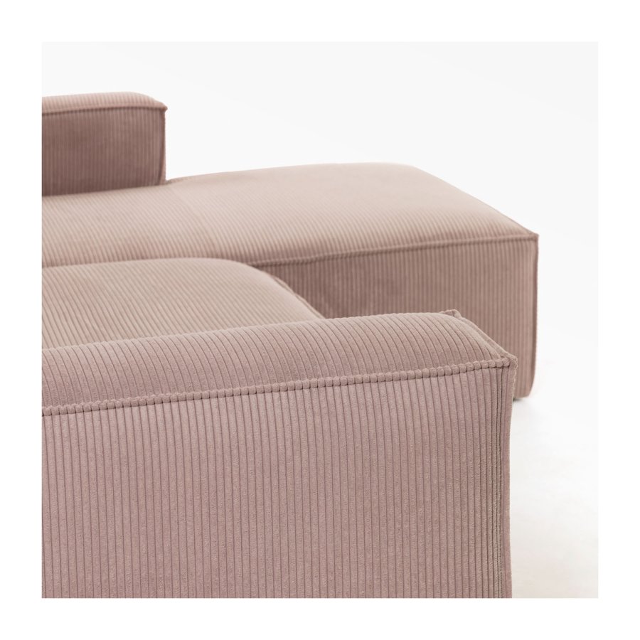 KAVE HOME Block 3-manns sofa med hyre sjeselong - rosa flyel