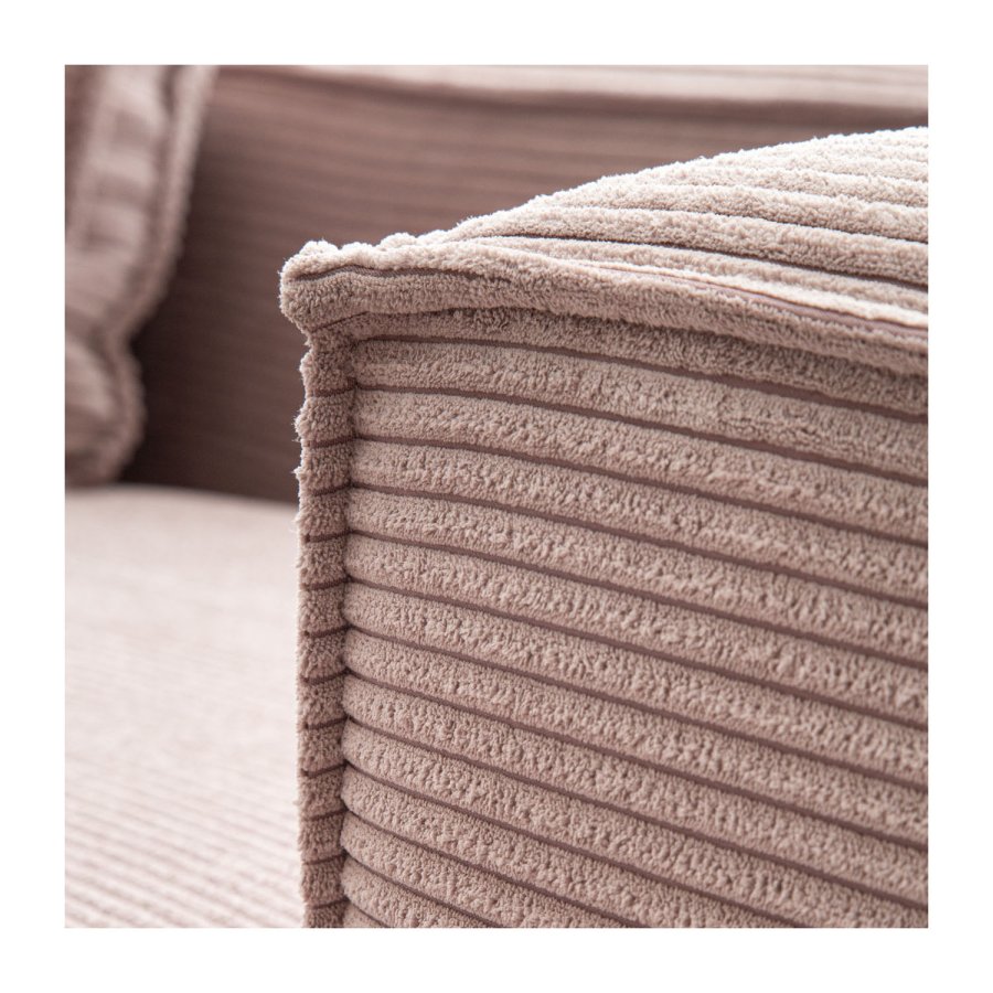 KAVE HOME Block 3-manns sofa med hyre sjeselong - rosa flyel