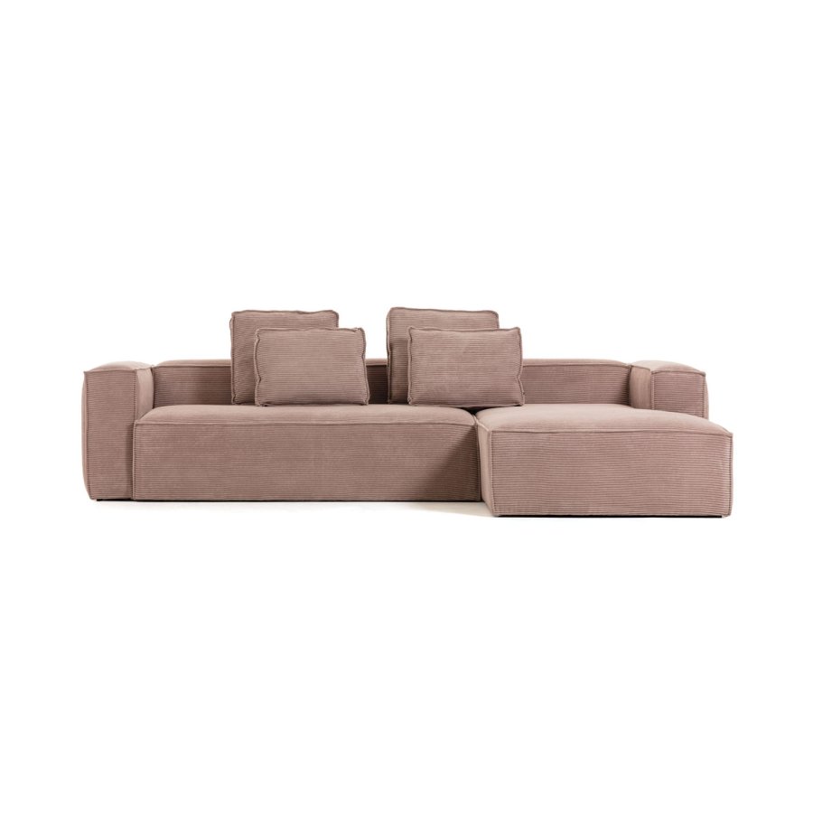 KAVE HOME Block 3-manns sofa med hyre sjeselong - rosa flyel