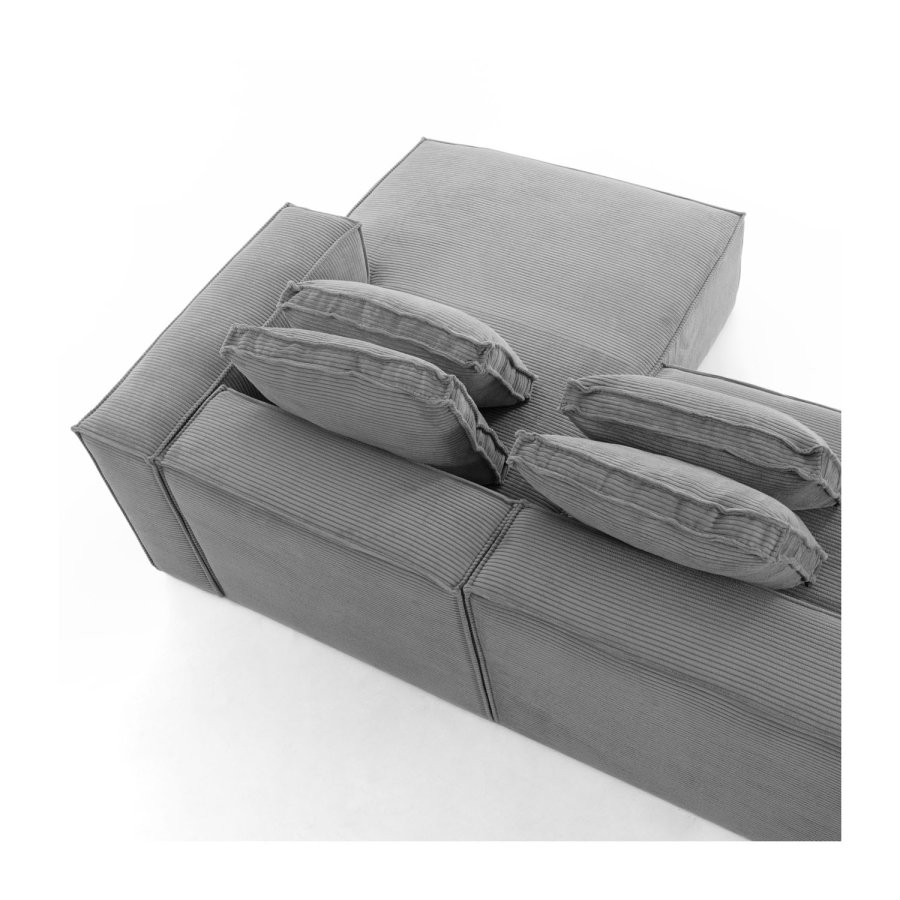 KAVE HOME Block 3-manns sofa med h�yre sjeselong - gr� fl�yel 