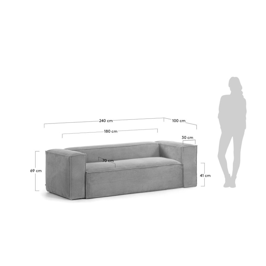 KAVE HOME Block 3-seters sofa - gr� fl�yel 