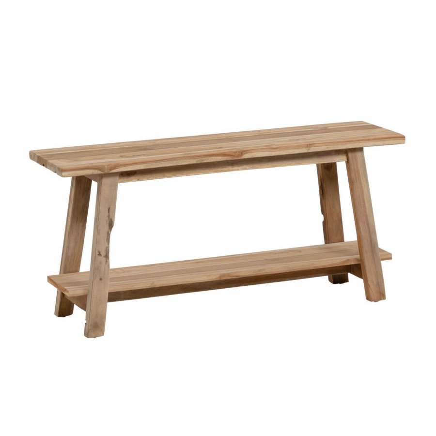 KAVE HOME rektangulr Safara benk, m. hylle - naturlig resirkulert teak (100x32)