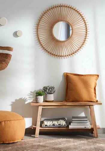 KAVE HOME rektangulr Safara benk, m. hylle - naturlig resirkulert teak (100x32)