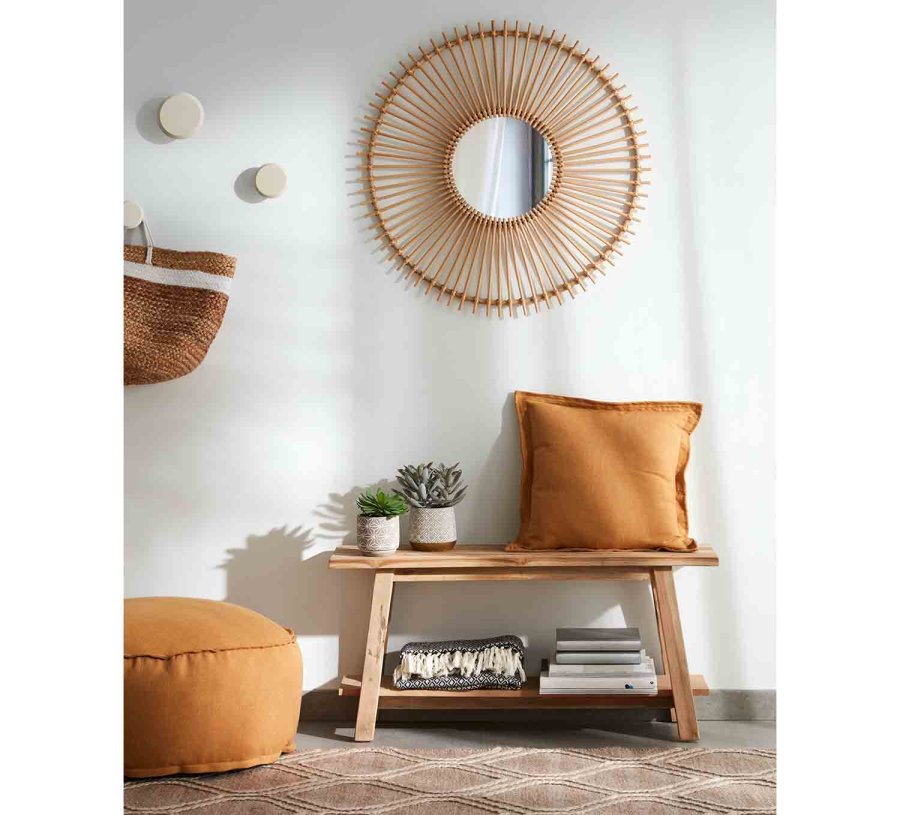 KAVE HOME rektangulr Safara benk, m. hylle - naturlig resirkulert teak (100x32)