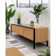 KAVE HOME Nadyria TV-bord, m. 3 l�ger - natur egetr�sfiner og sort st�l (180x43)