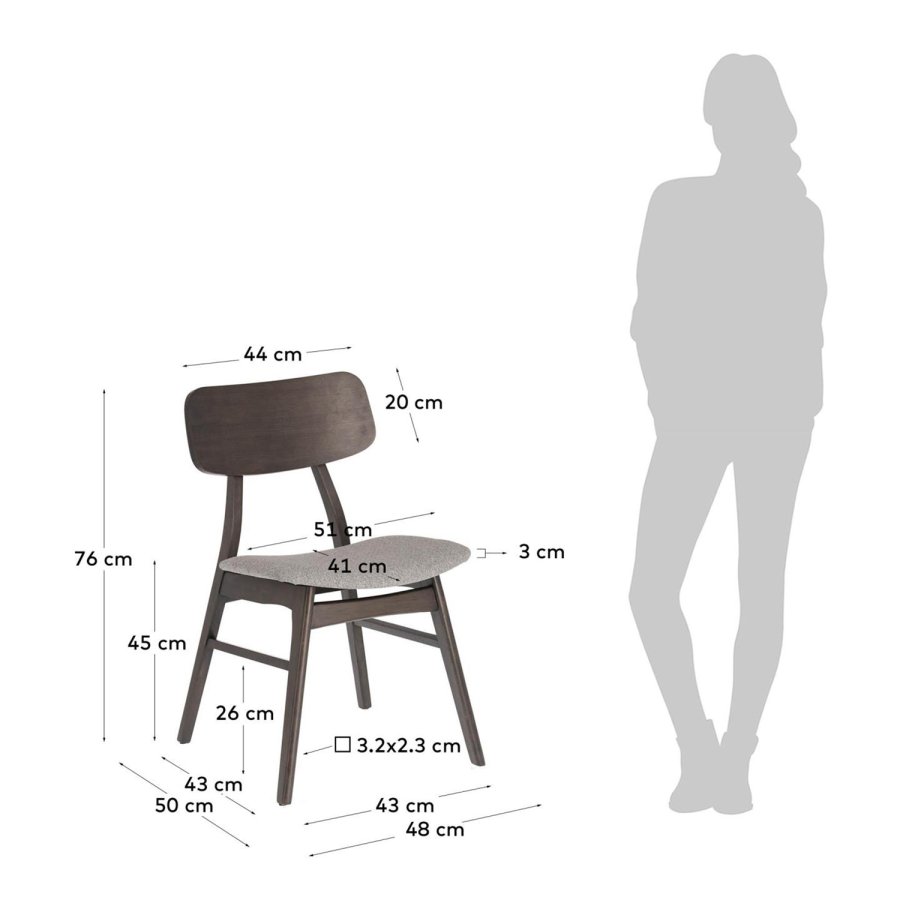 KAVE HOME Selia matbordsstol - ljusgr�tt tyg, m&ouml;rkbrunt askfan&eacute;r och gummitr&auml;