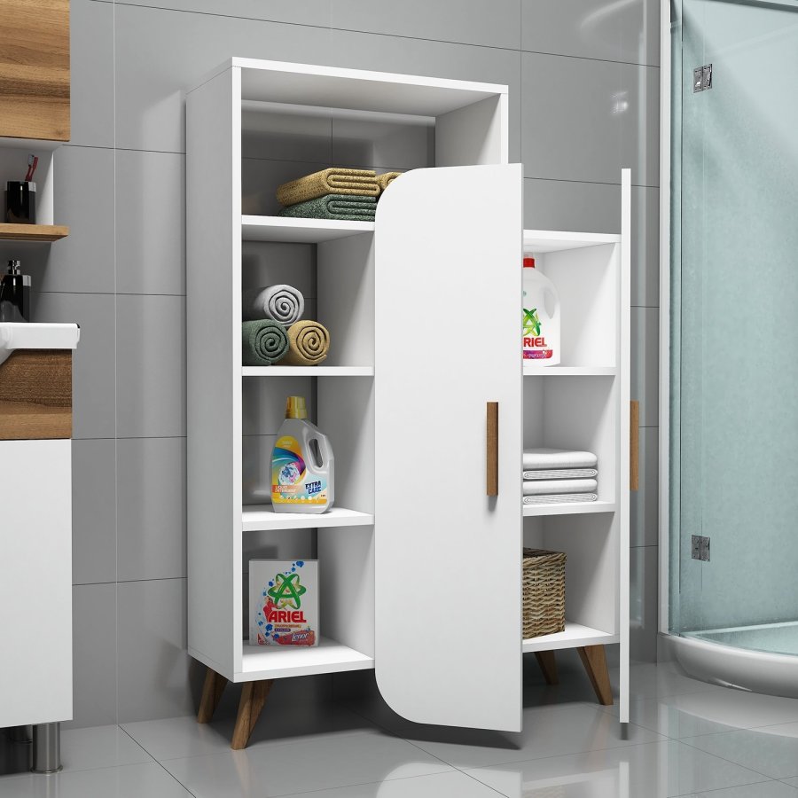 FUNZI LIVING Form bokhylle, m. 2 drer og 5 hyller - hvit melamin