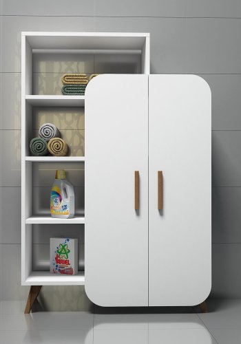 FUNZI LIVING Form bokhylle, m. 2 drer og 5 hyller - hvit melamin