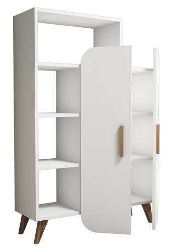 FUNZI LIVING Form bokhylle, m. 2 drer og 5 hyller - hvit melamin