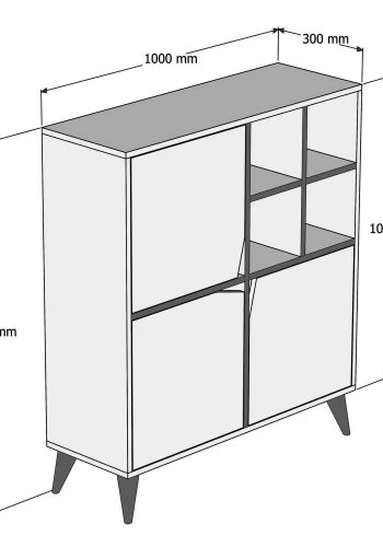 FUNZI LIVING Pulse Badezimmerschrank, m. 3 Türen und Regalen - weißes und walnussfarbenes Melamin