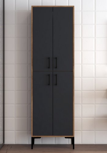 FUNZI LIVING Berlin A-skap, m. 4 drer og 5 hyller - antrasittgr/valntt melamin og metall