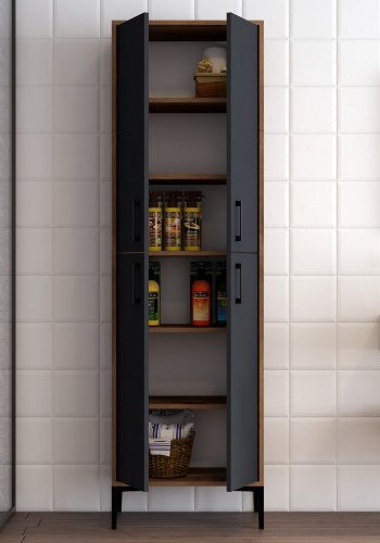 FUNZI LIVING Berlin A-skap, m. 4 drer og 5 hyller - antrasittgr/valntt melamin og metall