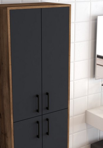 FUNZI LIVING Berlin A-skap, m. 4 drer og 5 hyller - antrasittgr/valntt melamin og metall