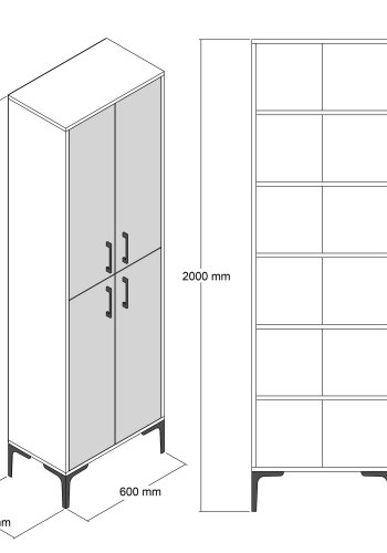 FUNZI LIVING Berlin A-skap, m. 4 drer og 5 hyller - antrasittgr/valntt melamin og metall
