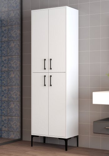 FUNZI LIVING Berlin Badezimmerschrank, m. 4 Türen und 5 Regalen - weißes Melamin und Metall