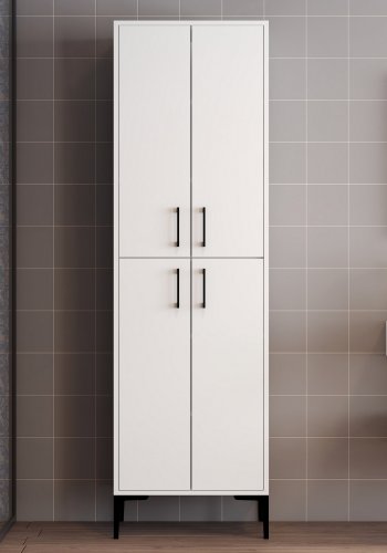 FUNZI LIVING Berlin Badezimmerschrank, m. 4 Türen und 5 Regalen - weißes Melamin und Metall