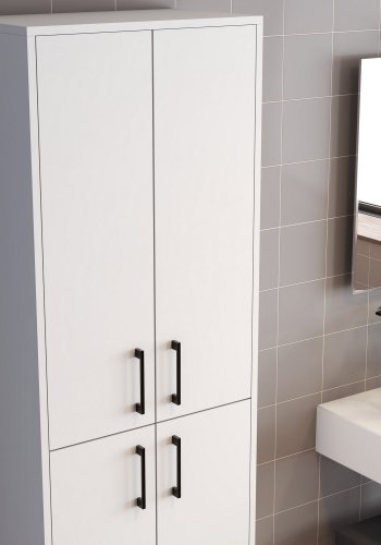 FUNZI LIVING Berlin Badezimmerschrank, m. 4 Türen und 5 Regalen - weißes Melamin und Metall