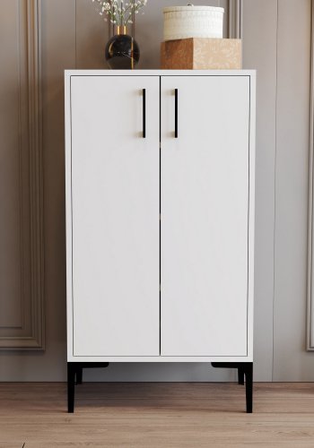 FUNZI LIVING Prag Schuhschrank, m. 2 Türen und 3 Regalen - weißes Melamin und Metall