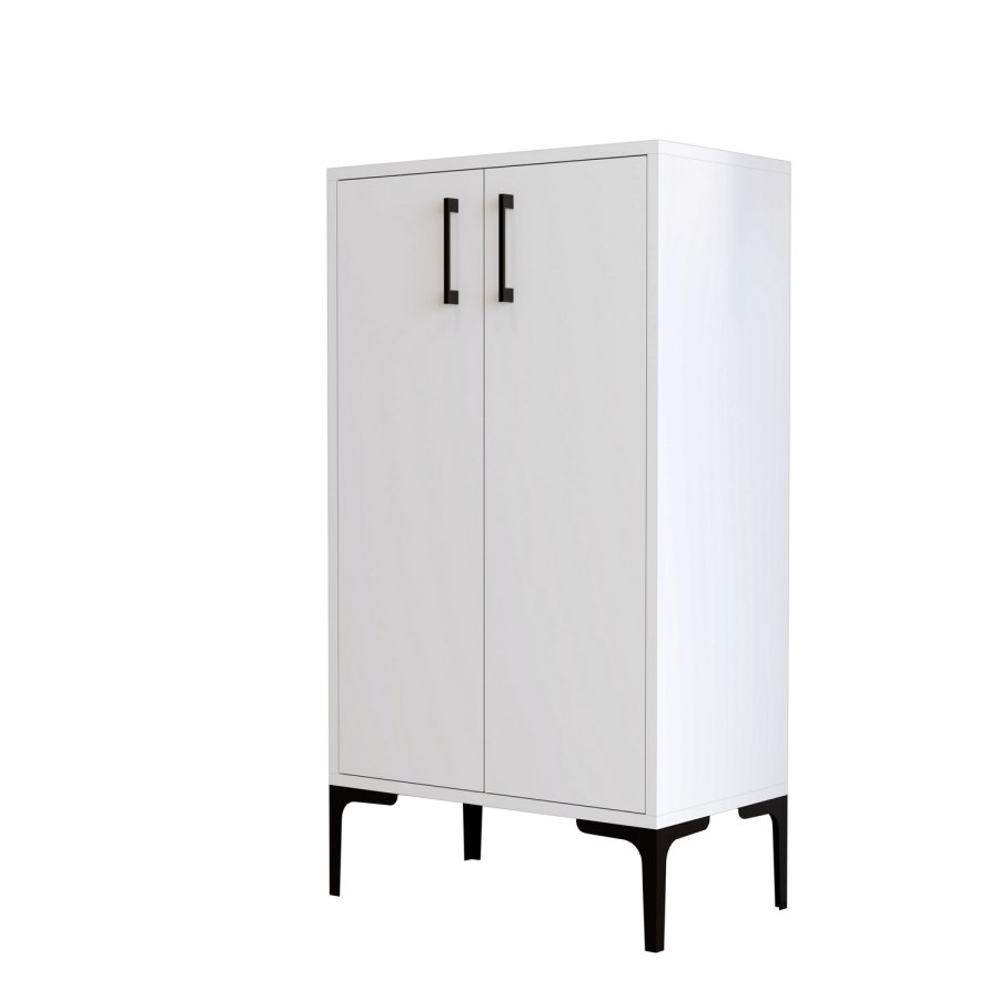 FUNZI LIVING Prag Schuhschrank, m. 2 Türen und 3 Regalen - weißes Melamin und Metall