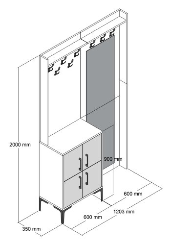 FUNZI LIVING Berlin BC entrsett, med speil, 8 kroker, 2 drer, 2 hyller - valnttfarget/marmor melamin