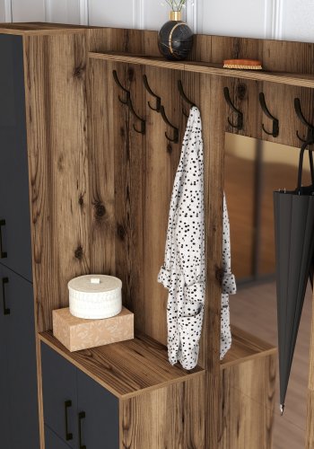 FUNZI LIVING Berlin ABC entrmbel, med spegel, 8 krokar, 8 drrar, 7 hyllor - valnt/antracit melamin