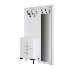 FUNZI LIVING Berlin BC entrést, m. spejl, 8 knager, 2 lger, 2 hylder - hvid melamin og metal