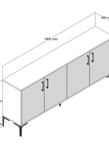 NORDVRK Kiev konsollbord, m. 4 drer, 2 hyller - melamin og metall i valntt/hvit marmorlook (180x35)