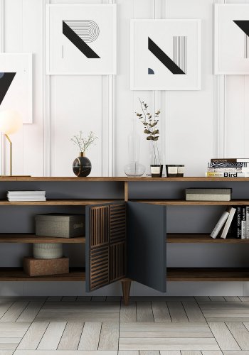 NORDVRK Milan konsollbord, m 4 drer, 2 hyller, 2 rom - valntt/antrasittgr melamin, plast (180x35)