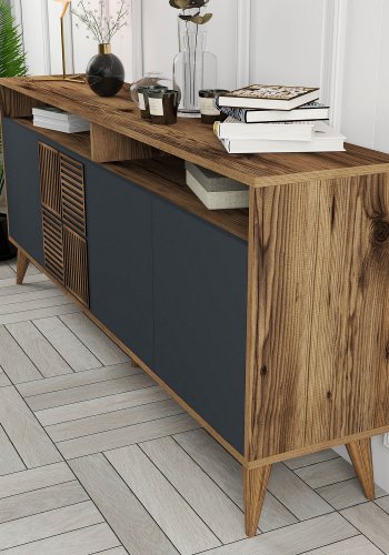 NORDVRK Milan konsollbord, m 4 drer, 2 hyller, 2 rom - valntt/antrasittgr melamin, plast (180x35)