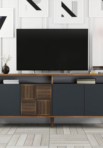 NORDVRK Milan konsollbord, m 4 drer, 2 hyller, 2 rom - valntt/antrasittgr melamin, plast (180x35)