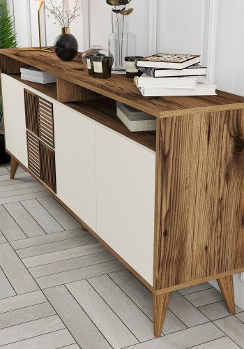 NORDVRK Milan konsollbord, m. 4 drer, 2 hyller, 2 rom - valntt/kremmelamin og plast (180x35)