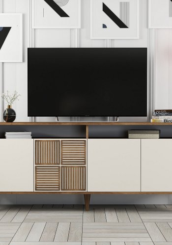 NORDVRK Milan konsollbord, m. 4 drer, 2 hyller, 2 rom - valntt/kremmelamin og plast (180x35)