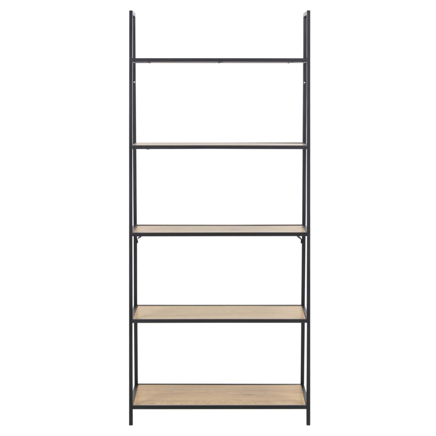 ACT NORDIC Seaford reol skr - natur/sort papirvildeg/metal, m. 5 hylder(H:174,5cm x77cm x 36cm)