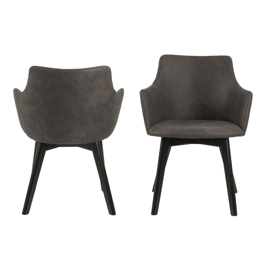 ACT NORDIC Bella Esszimmerstuhl mit Armlehnen - anthrazitgrauer Stoff und schwarze Eiche