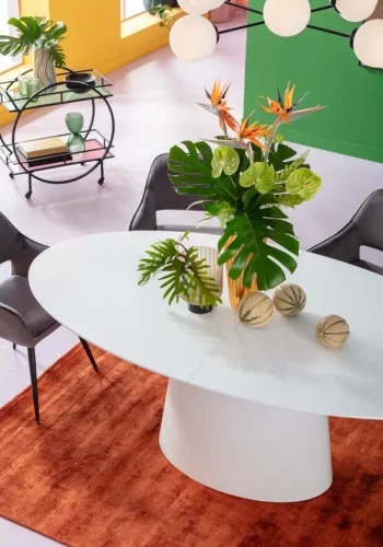 KARE DESIGN Extension Benvenuto ovalt spisebord - hvit hyglans tre, med sommerfugltopp (200(50)x110)