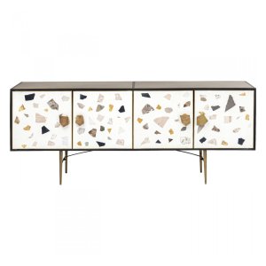 KARE DESIGN rektangulr Terrazzo sknk, m. 4 lger - multifarvet terrazzo og messing stl