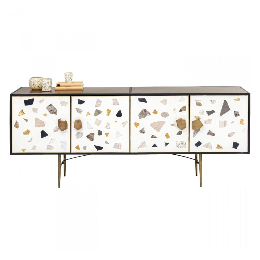 KARE DESIGN rektangulr Terrazzo sknk, m. 4 lger - multifarvet terrazzo og messing stl