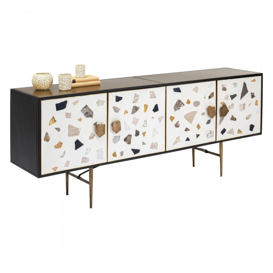 KARE DESIGN rektangulr Terrazzo sknk, m. 4 lger - multifarvet terrazzo og messing stl