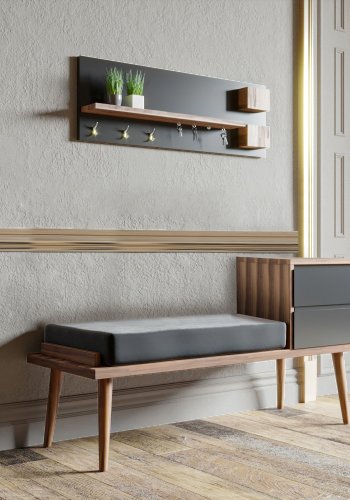 NORDVÄRK Hamra inngangssett, m. klesstativ, benk, 2 skuffer, - valntt og antrasittgr melamin