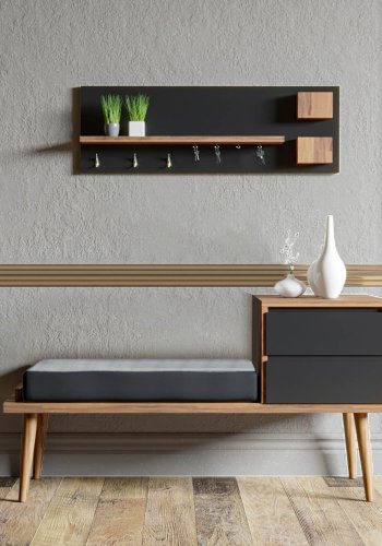 NORDVÄRK Hamra inngangssett, m. klesstativ, benk, 2 skuffer, - valntt og antrasittgr melamin