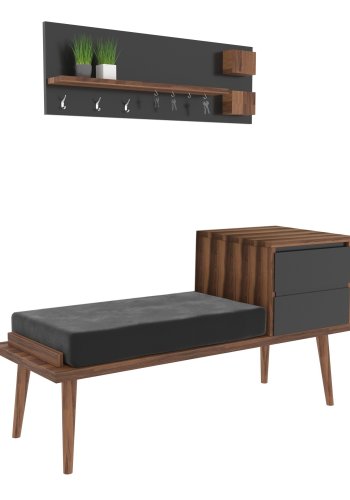 NORDVÄRK Hamra inngangssett, m. klesstativ, benk, 2 skuffer, - valntt og antrasittgr melamin