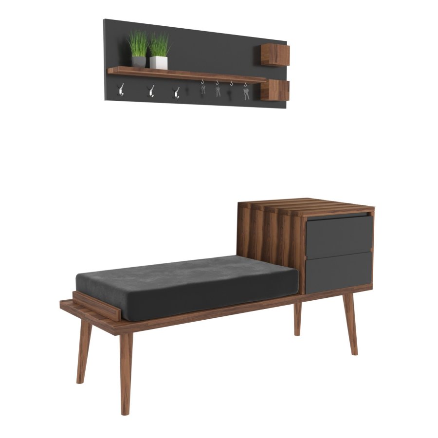 NORDVÄRK Hamra inngangssett, m. klesstativ, benk, 2 skuffer, - valntt og antrasittgr melamin