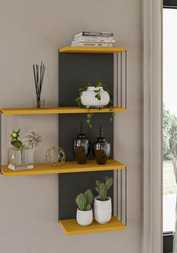 NORDVRK Cambel vegghylle, med 4 hyller - gul og antrasittgr melamin