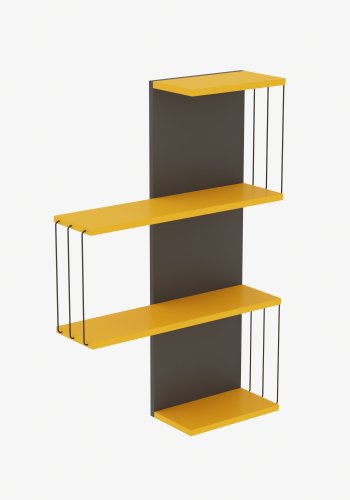 NORDVRK Cambel vegghylle, med 4 hyller - gul og antrasittgr melamin
