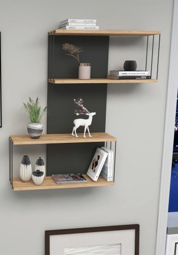 FUNZI LIVING Destan vegghylle - eikefarget furu og antrasittgr melamin