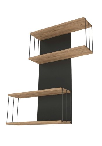 FUNZI LIVING Destan vegghylle - eikefarget furu og antrasittgr melamin