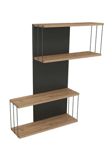 FUNZI LIVING Destan vegghylle - eikefarget furu og antrasittgr melamin